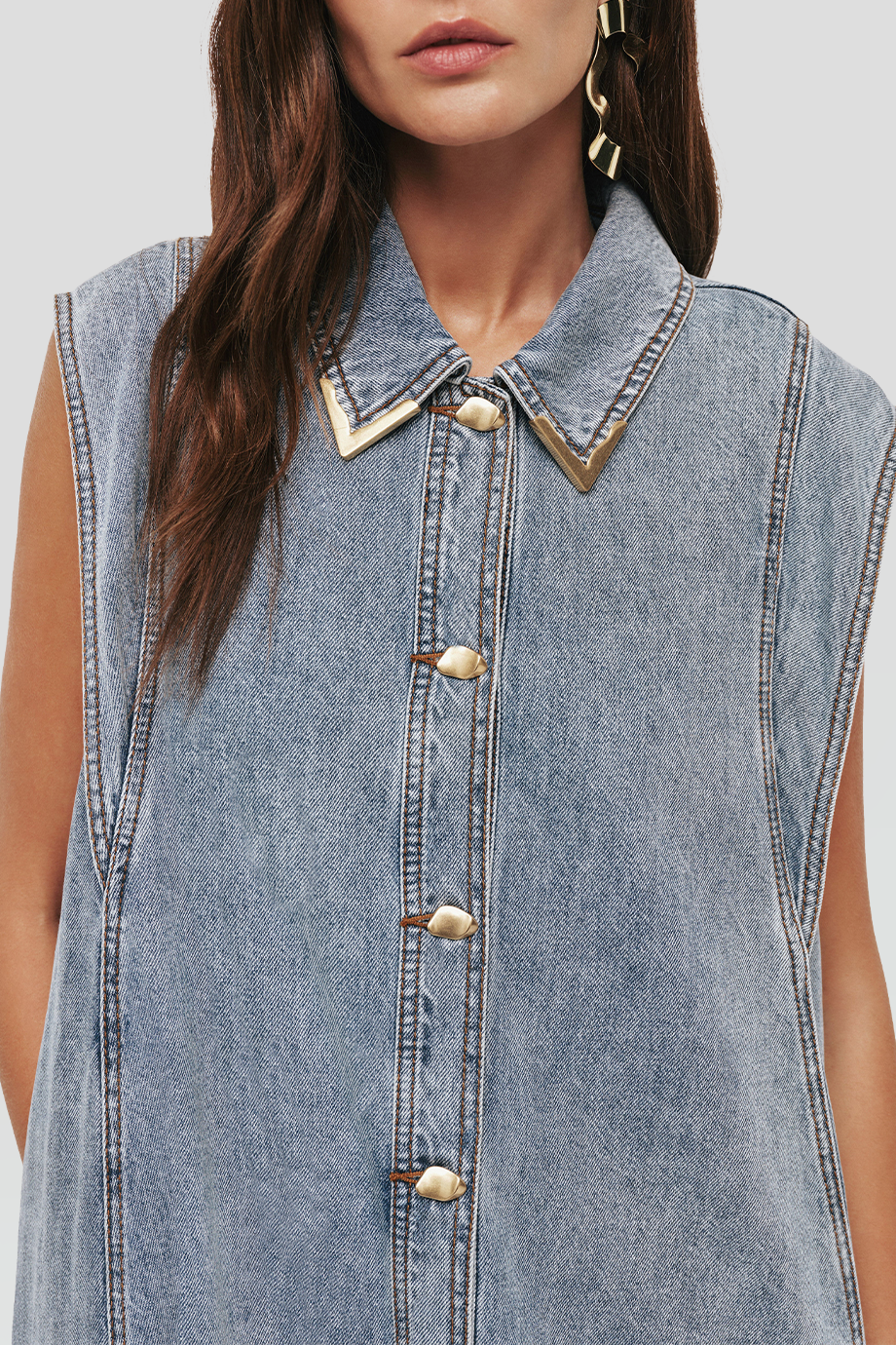 Aje｜AMARA 無袖翻領牛仔長洋裝