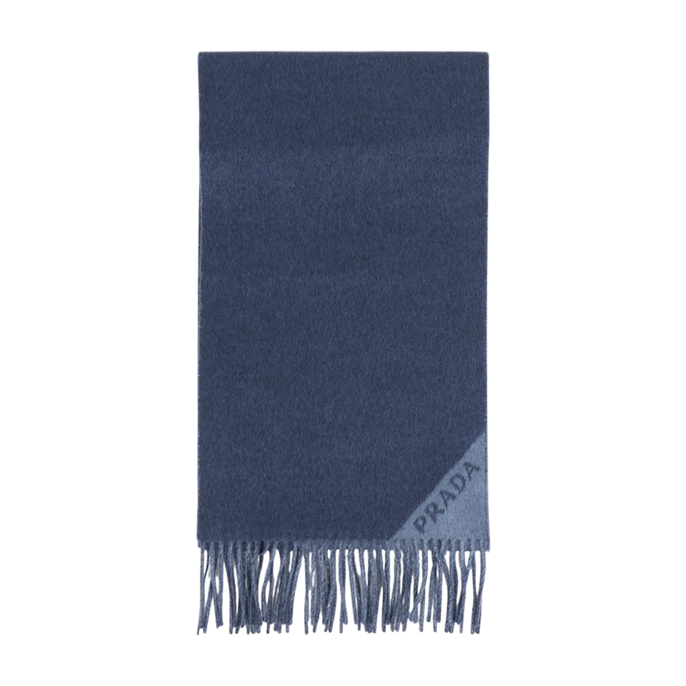 【Prada】雙色雙面喀什米爾羊毛圍巾(波羅的海藍/飛行藍)