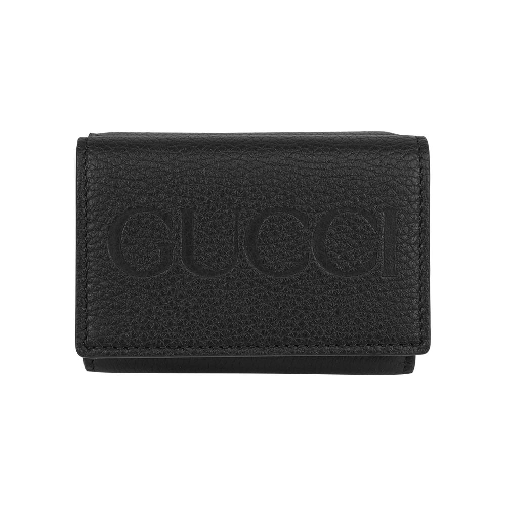 【GUCCI】Logo 壓印內拼色迷你三折短夾(黑色/黃色)