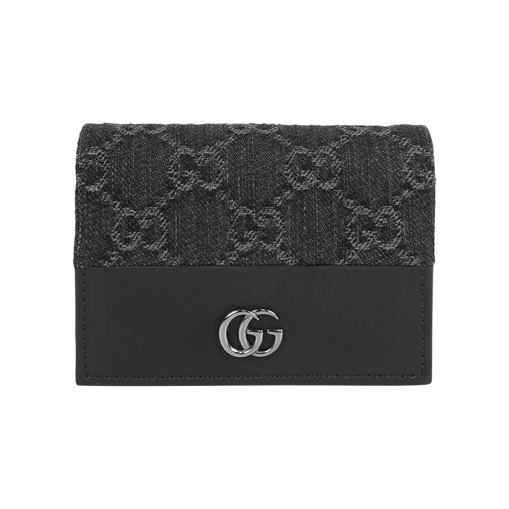 【GUCCI】Logo 壓印內拼色迷你三折短夾(黑色/黃色)