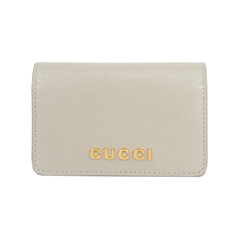 【GUCCI】金字Logo 皮革釦式翻蓋卡片夾/名片夾(灰色)