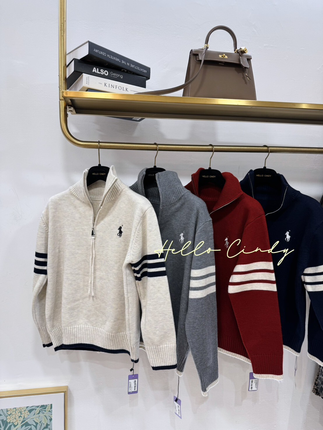 B11125質感好好的拉鍊小立領小馬刺繡針織上衣