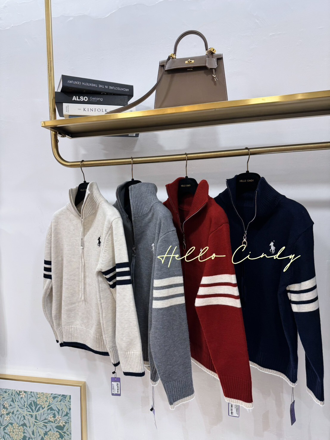 B11125質感好好的拉鍊小立領小馬刺繡針織上衣