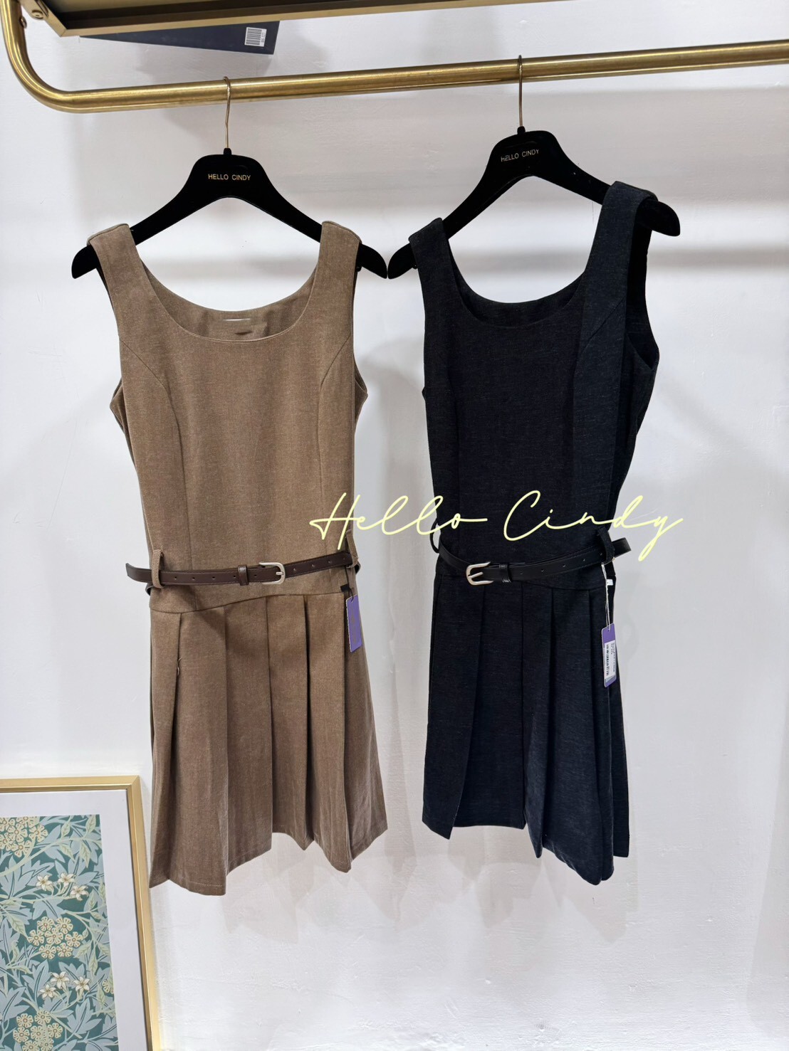 B11126 超甜美下百褶附腰帶短洋裝