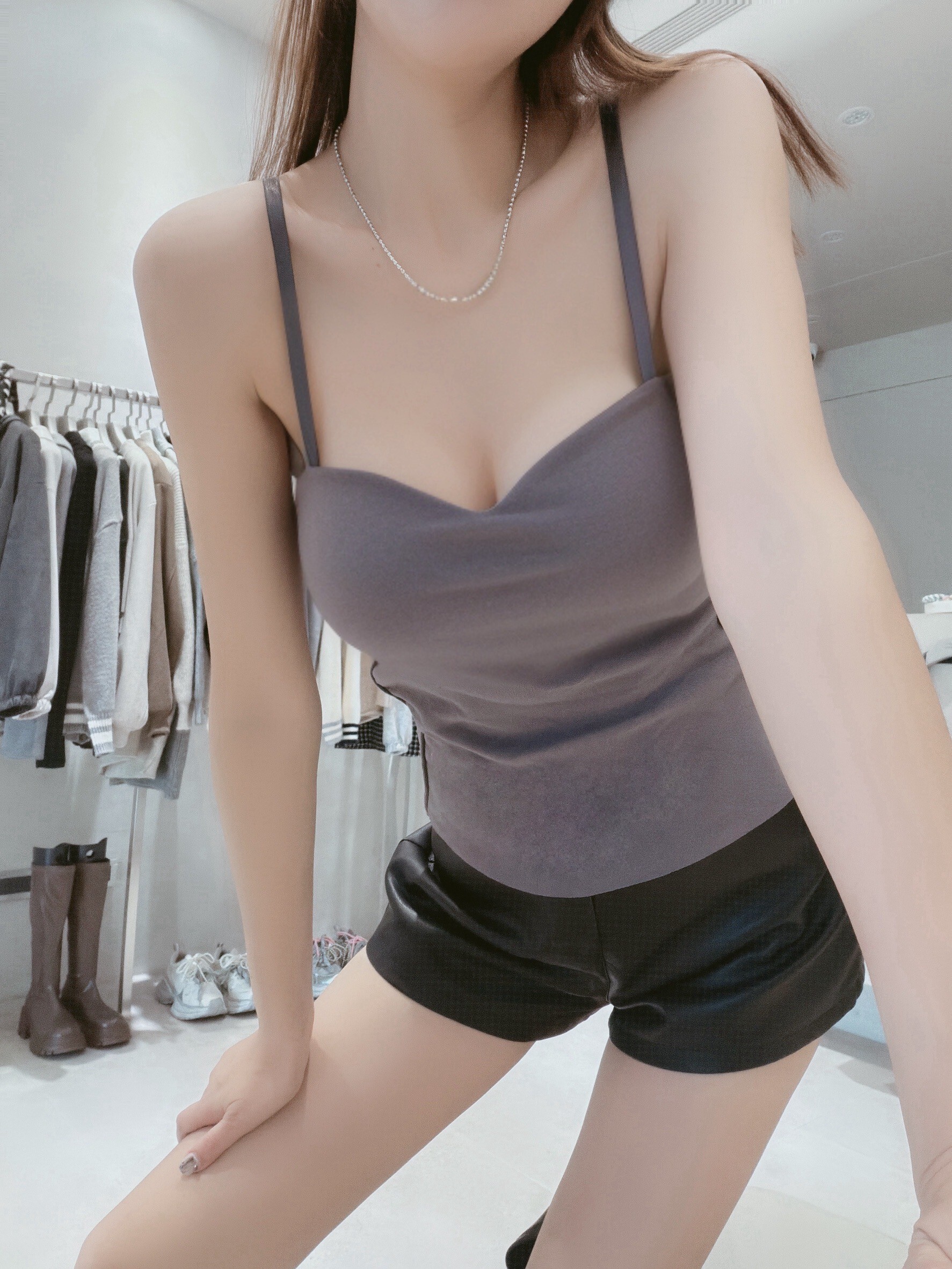 桃心領磨毛固定罩杯背心 W558