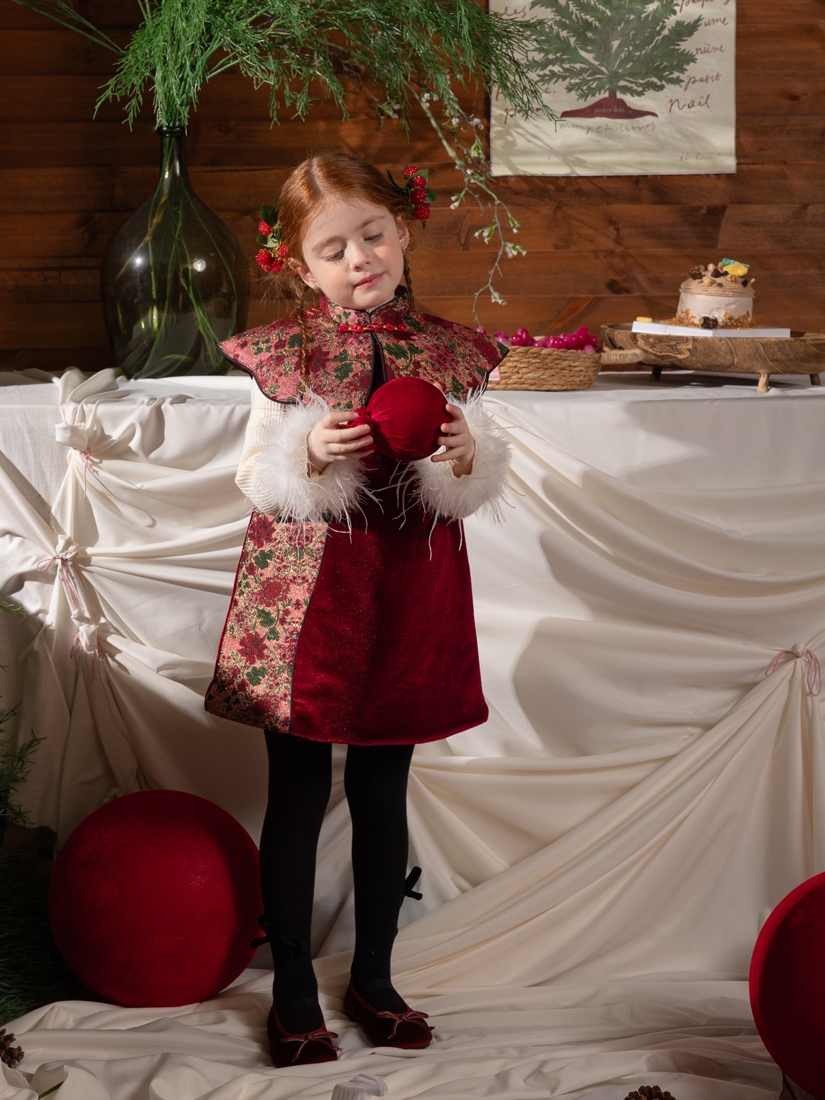 中式拜年鋪棉紅色洋裝