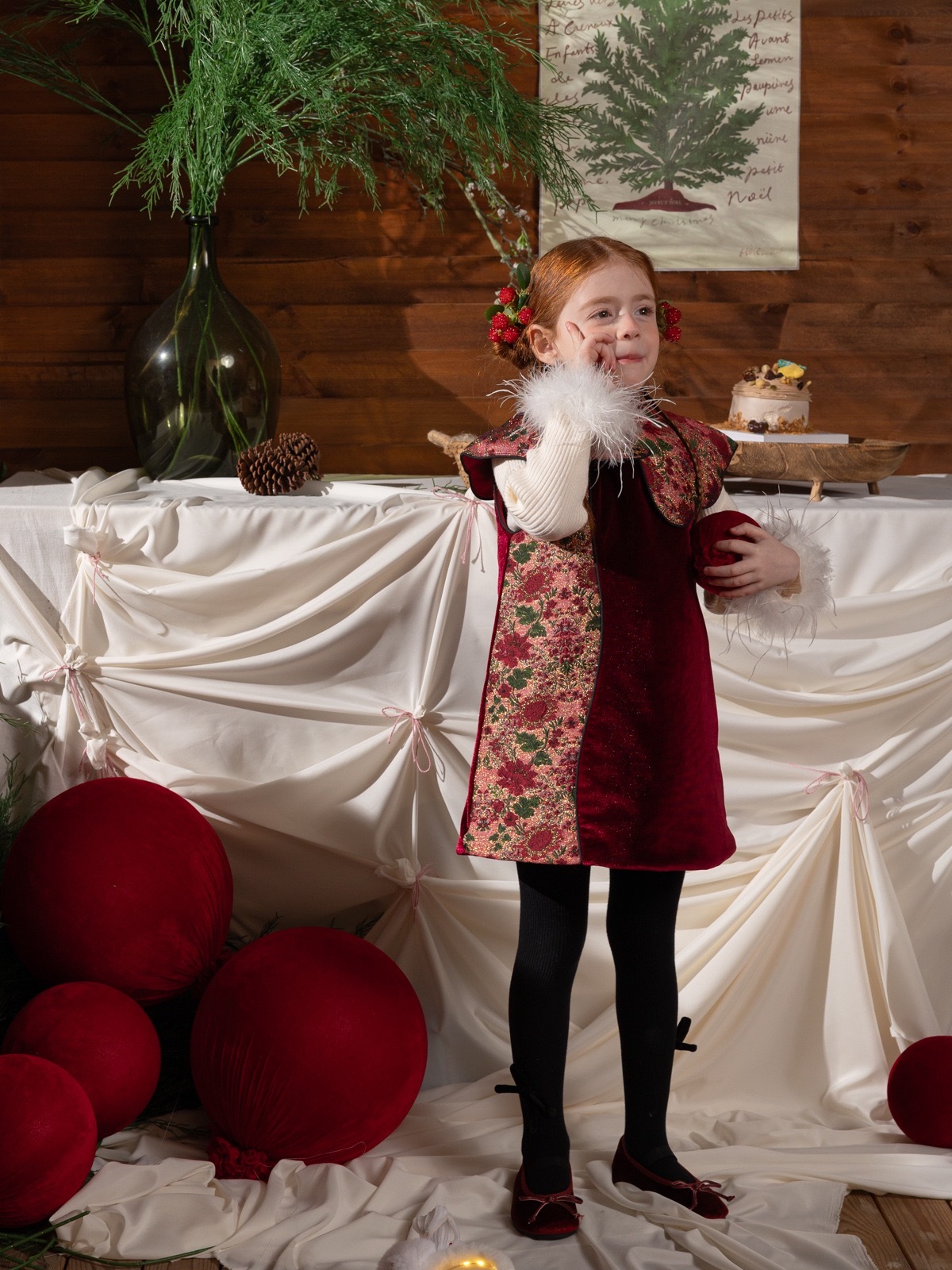 中式拜年鋪棉紅色洋裝