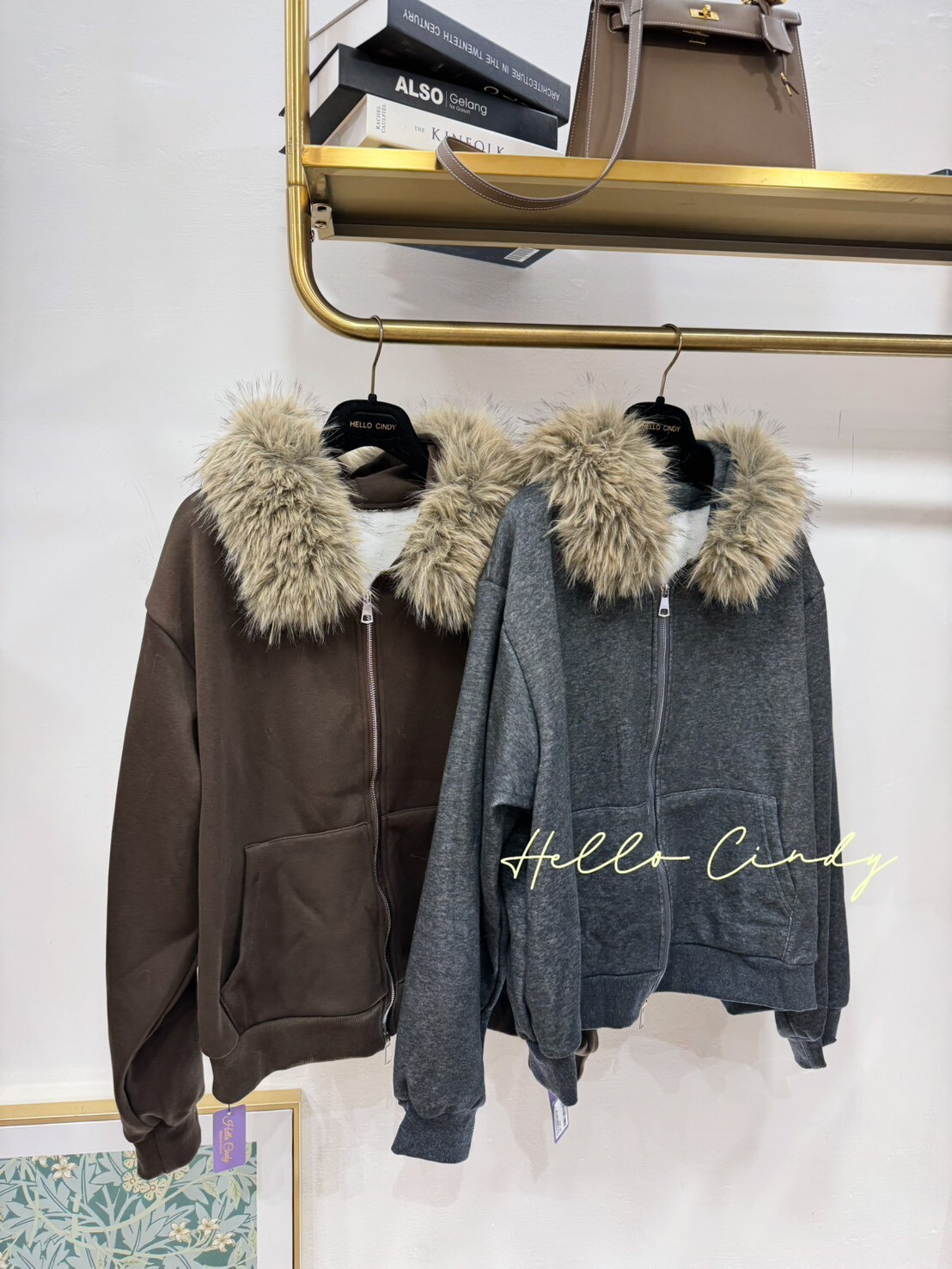 B11142超有型又好看的美式毛毛連帽拉鍊外套