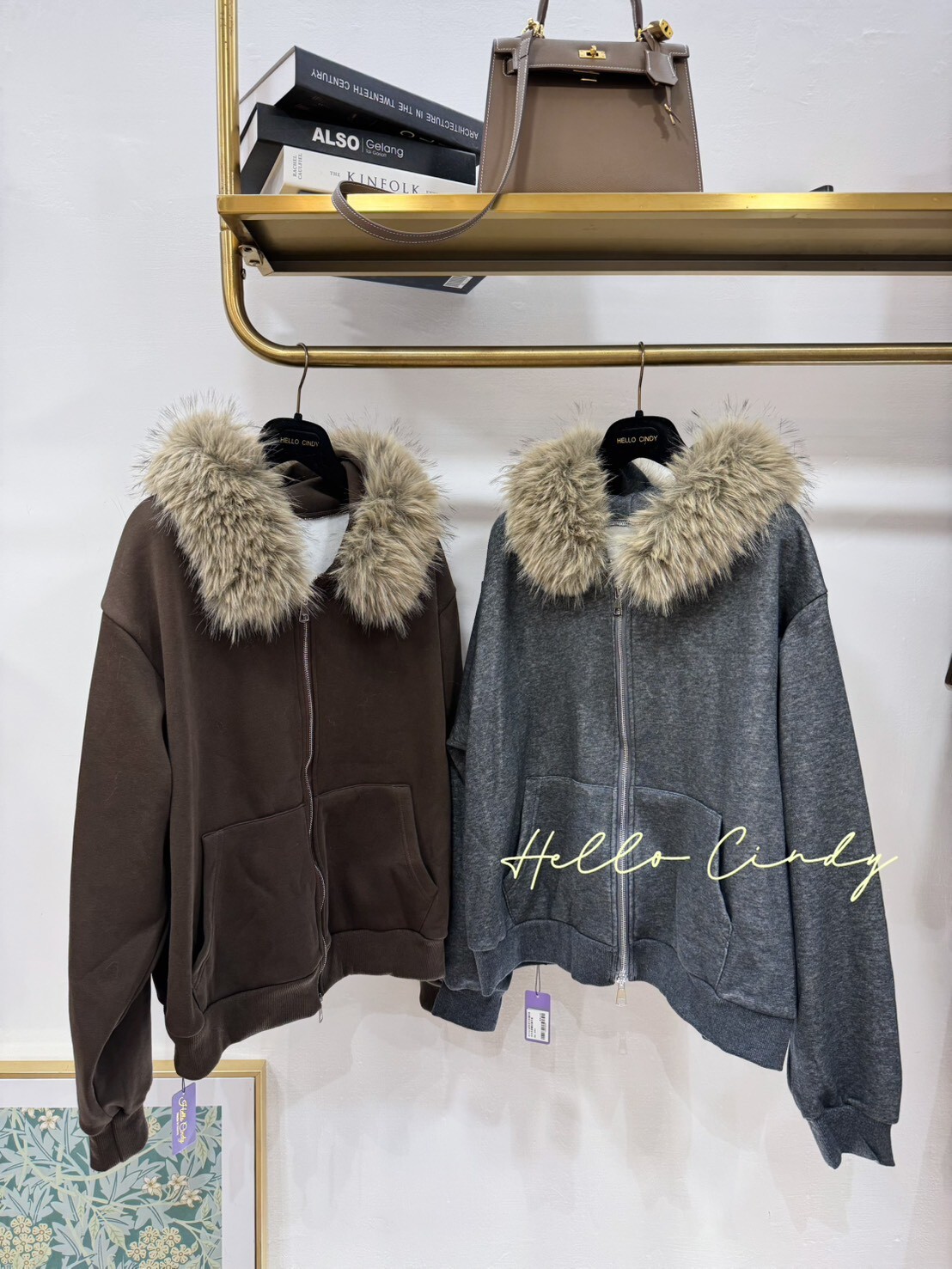 B11142超有型又好看的美式毛毛連帽拉鍊外套