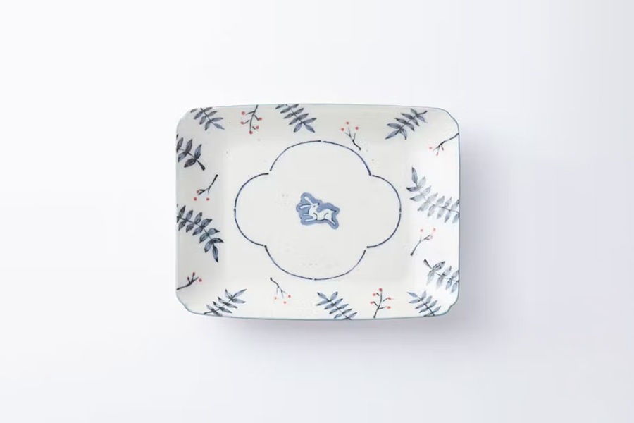 中川政七商店 - 瀨戶燒印判角皿 / 兔唐草