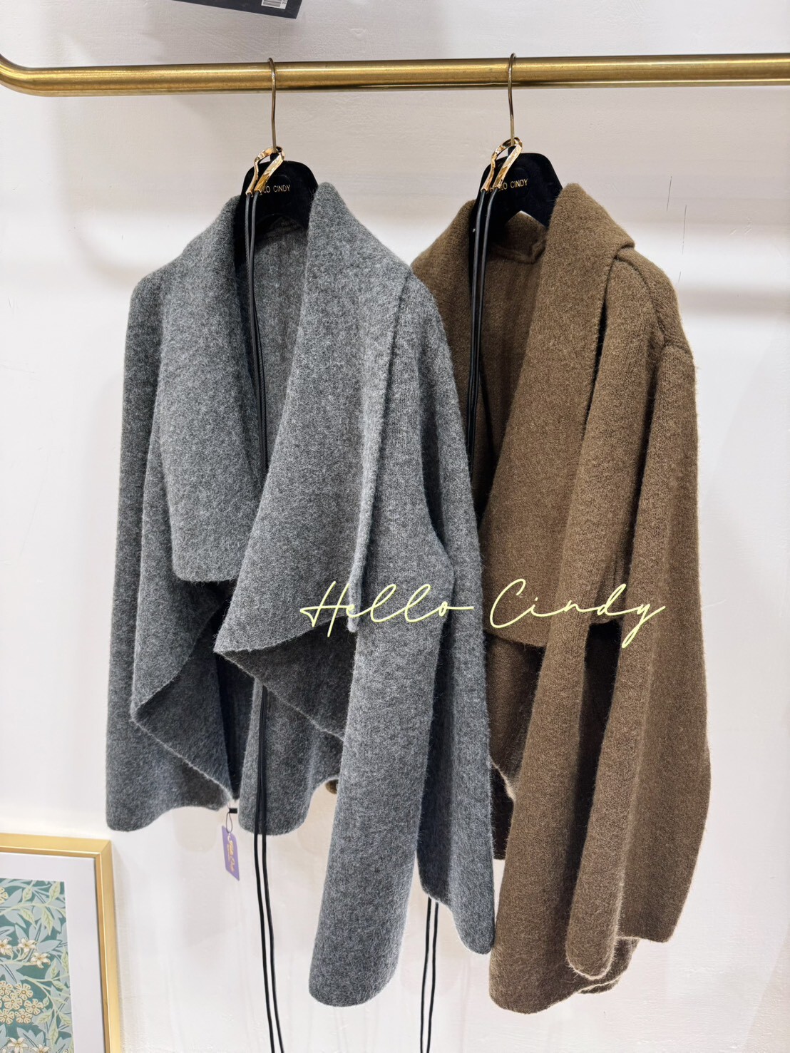 B11143 附馬蹄腰帶的大翻領針織外套