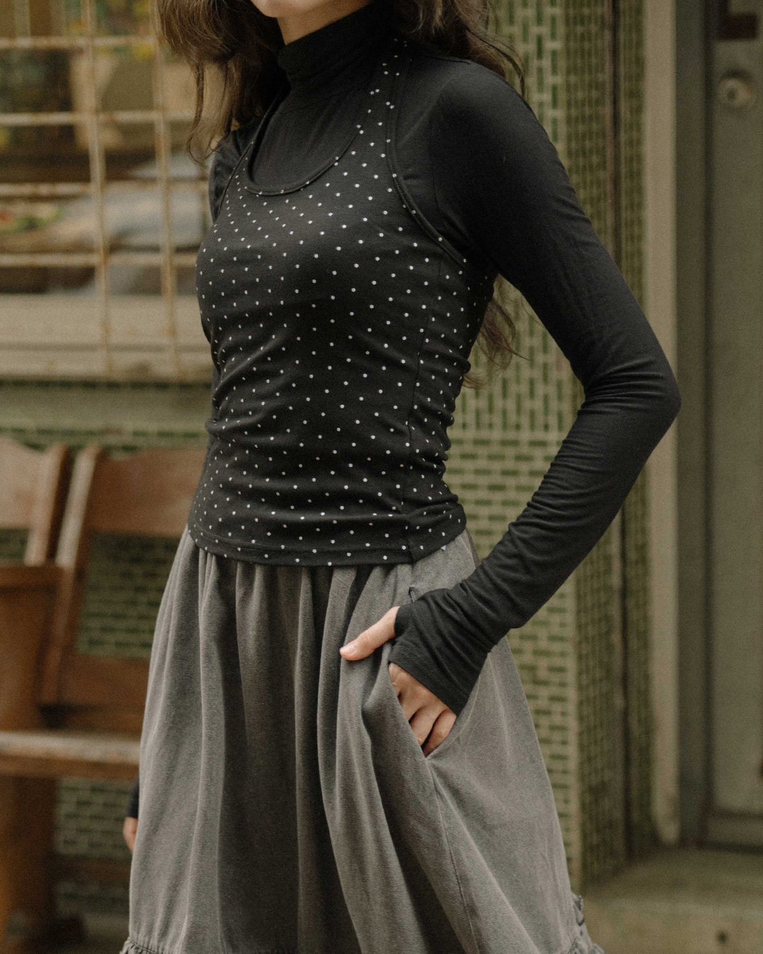 Textured polka dot neck tie vest, available in three colors, S/M【01099400】in stock+pre-order