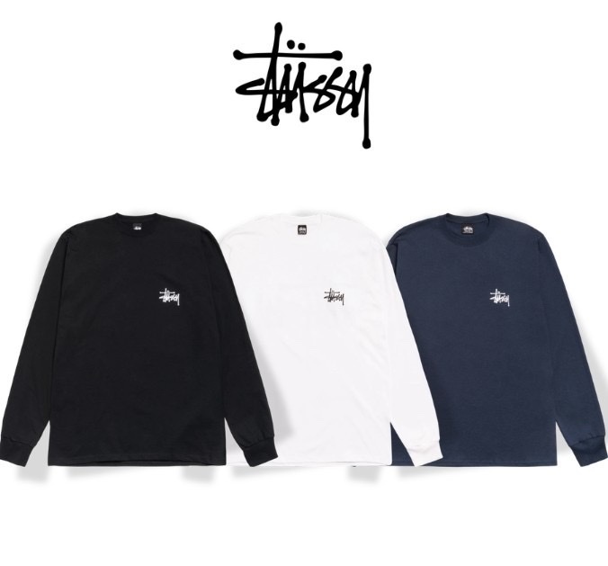 STUSSY BASIC LS TEE 薄長Tee 3色 黑色 白色 深藍色