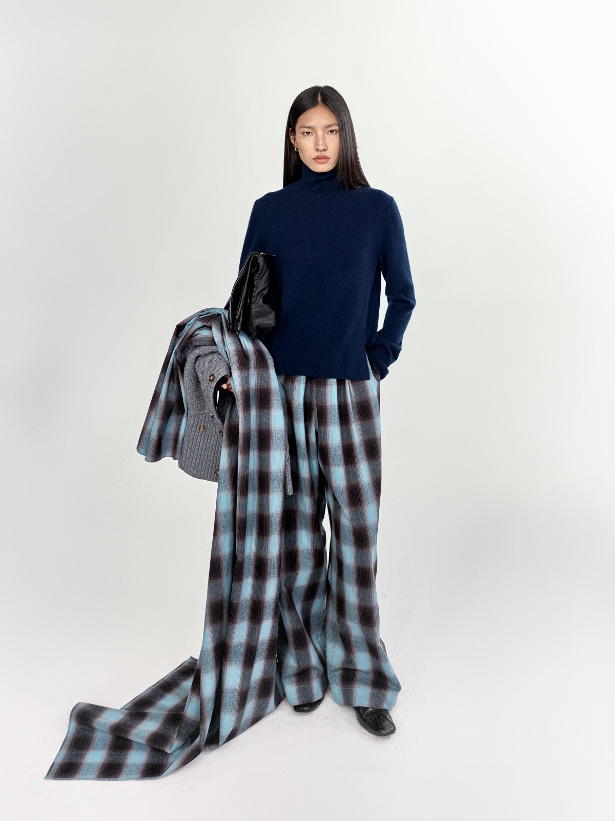 HANAA 新款純棉復古漸變格紋休閒長褲送圍巾