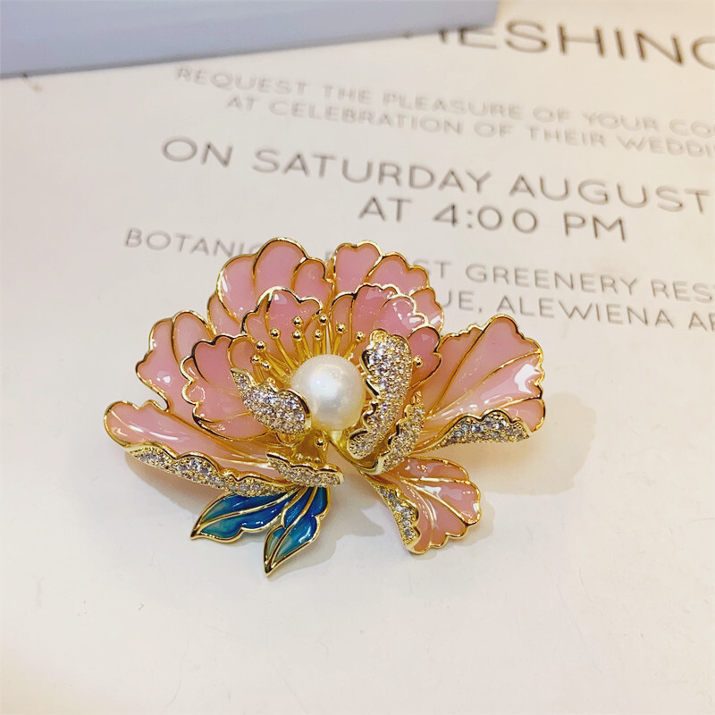琺瑯牡丹花胸針