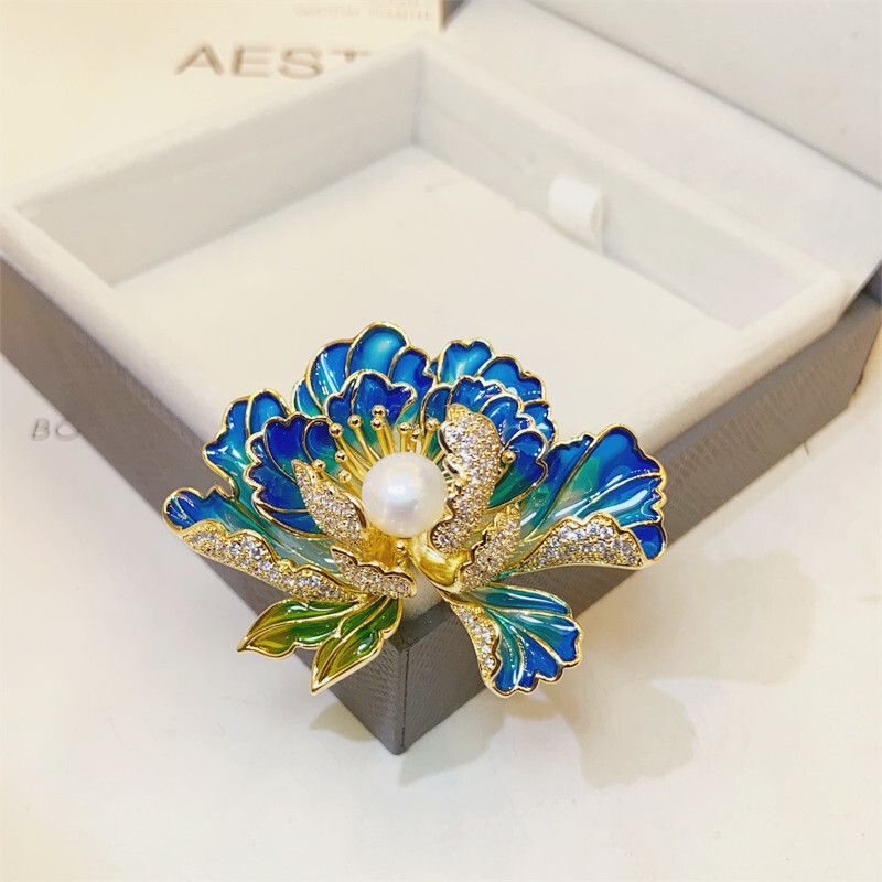 琺瑯牡丹花胸針