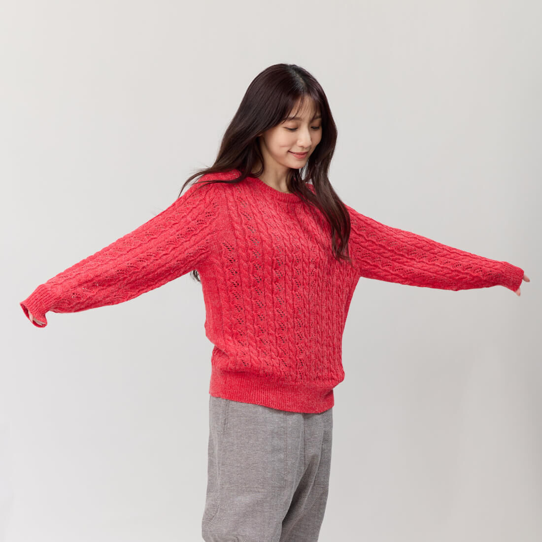 Rita圓領麻花套頭針織毛衣/紅