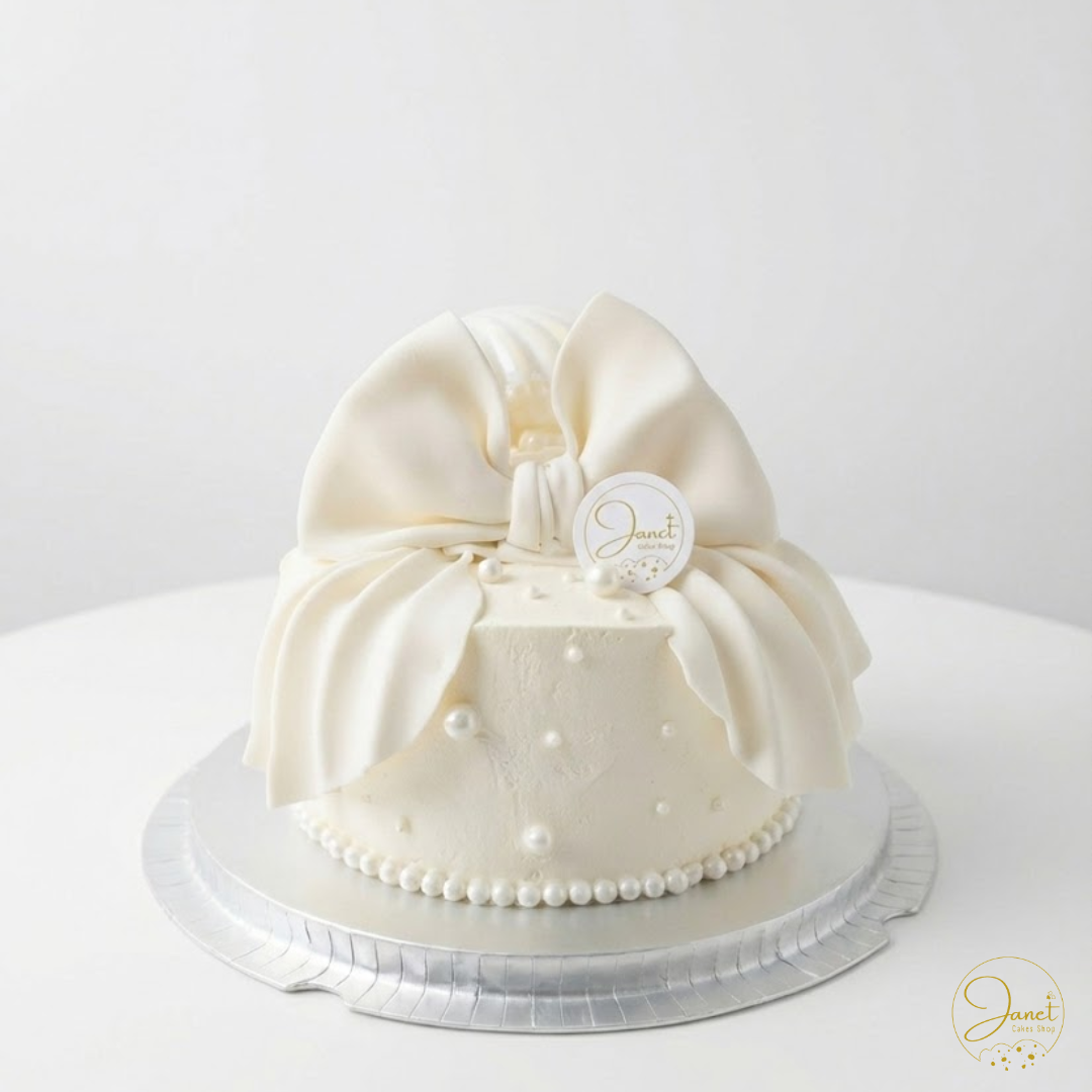 純白蝴蝶結生日蛋糕(6吋)