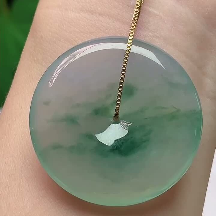 翡翠冰飄花平安扣 (35.6mm直徑),天然翡翠A玉, 緬甸玉, Jade, Jadeite