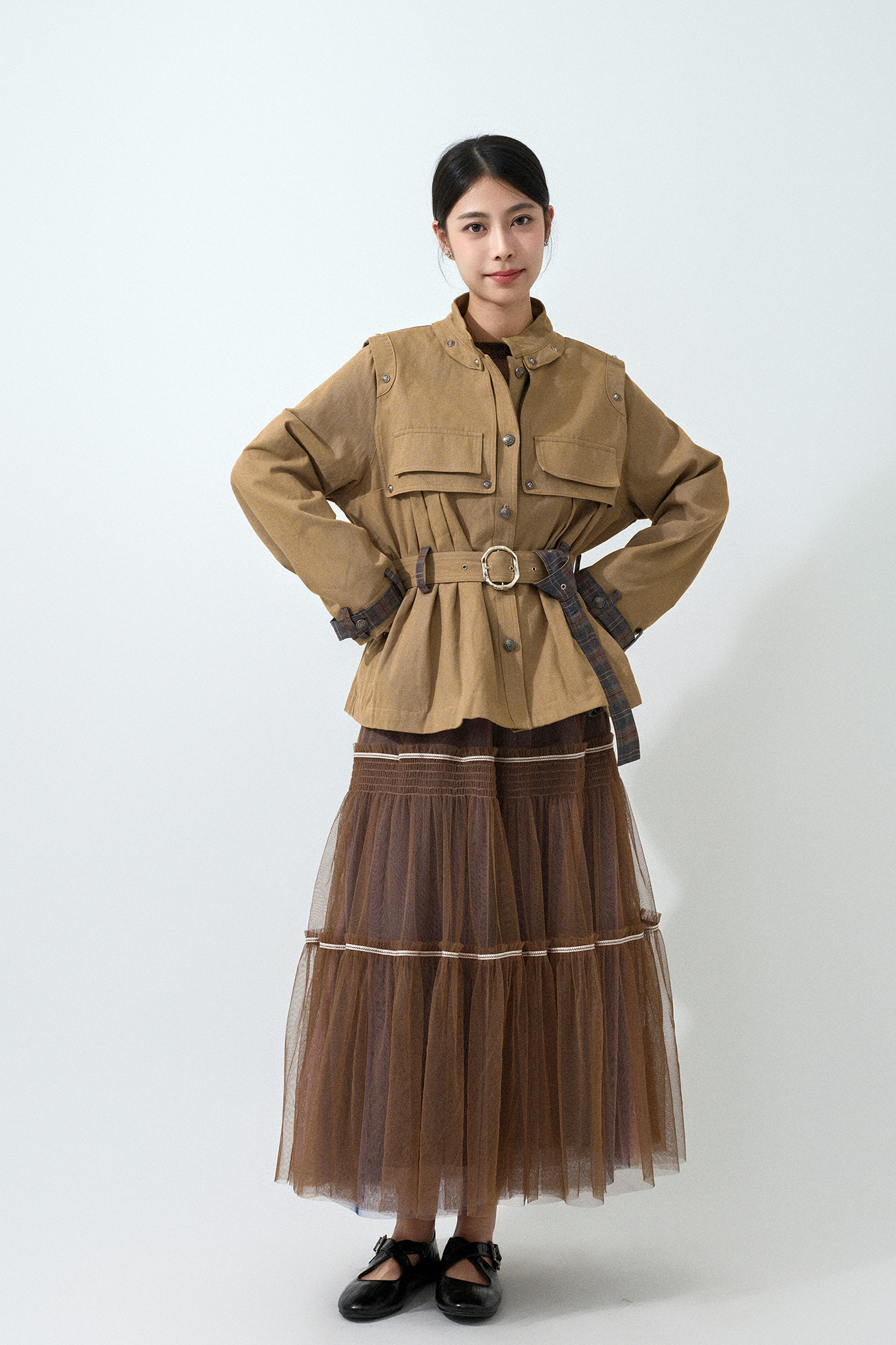 民族撞釘格仔拼斜布外套 (預購產品）