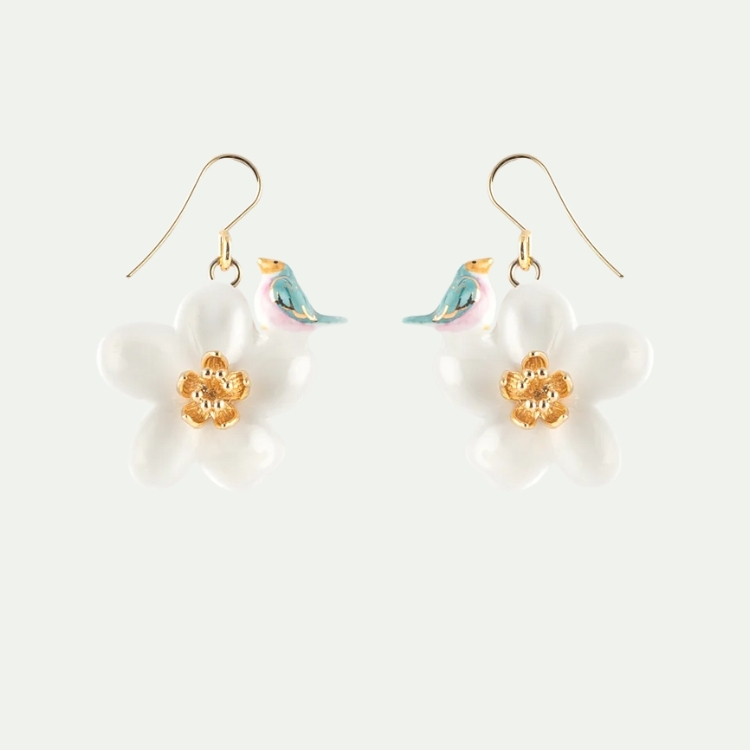 豐收鳥與白花瓷耳環