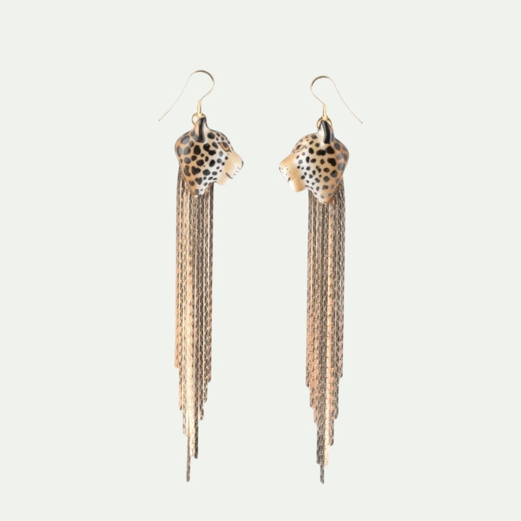 美洲豹流蘇瓷耳環