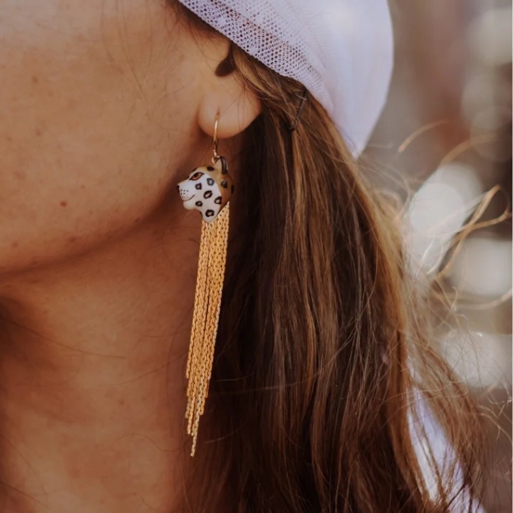 美洲豹流蘇瓷耳環