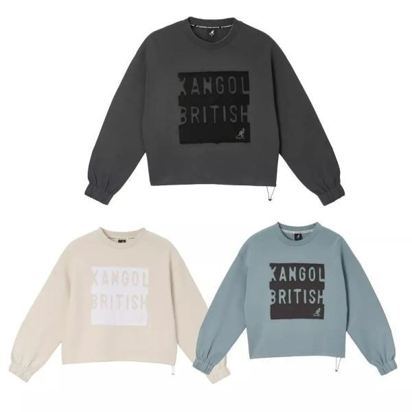 KANGOL 大學T 米白 灰 藍 貼布繡花 長T 女 6452100101 6452100110 6452100182