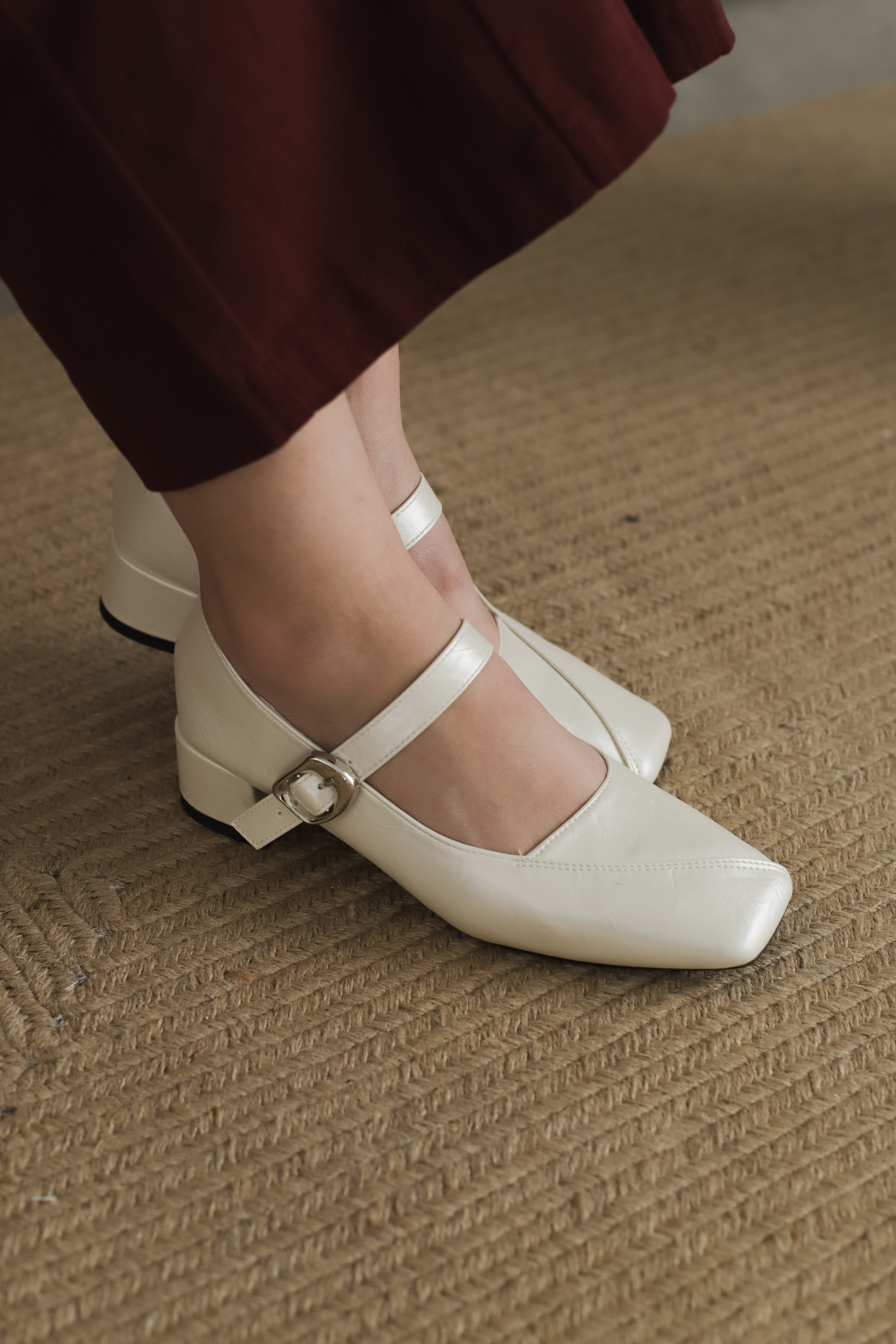 Mikha Square Toe Mary Janes Beige  -SH088BEI