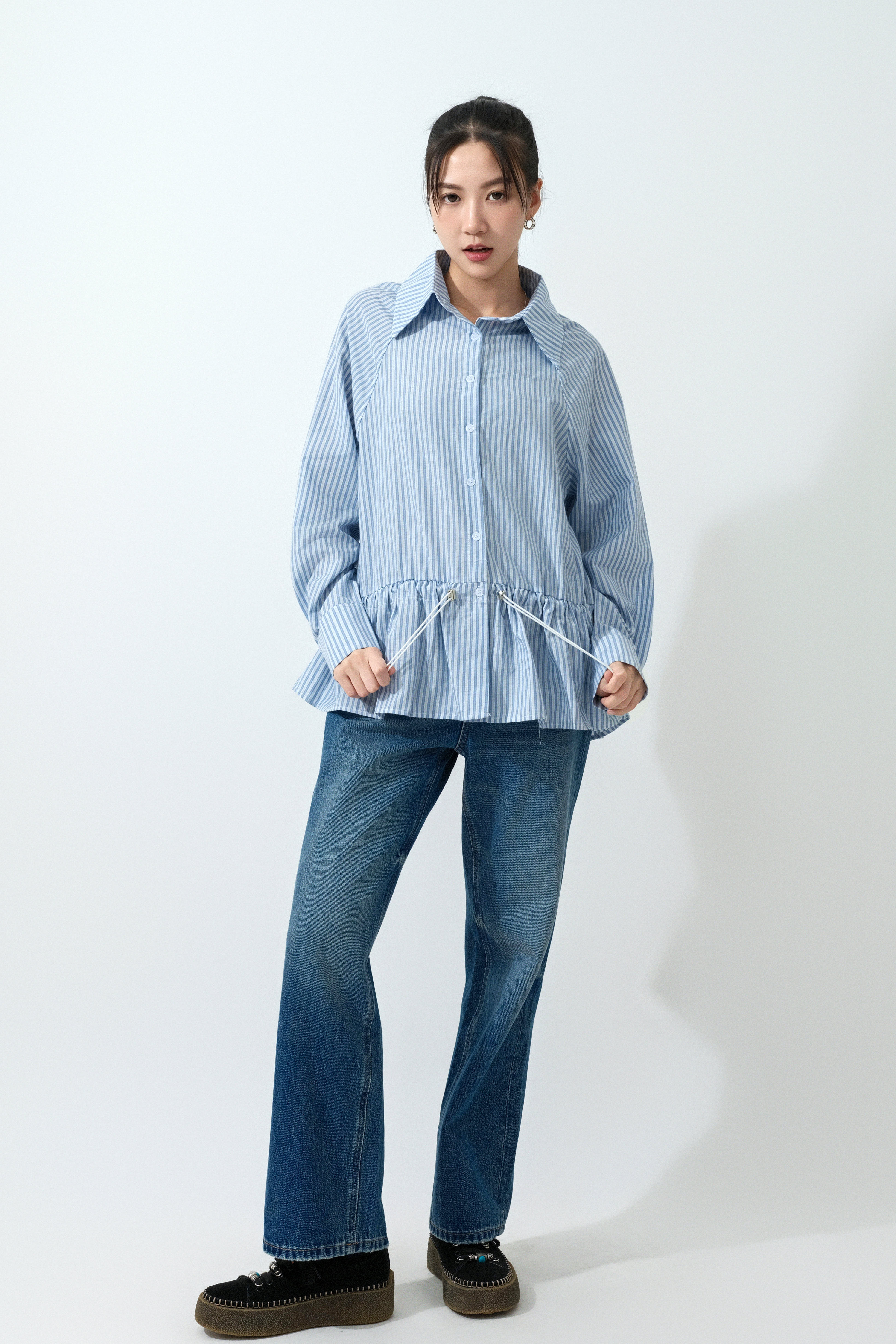 條子束腰繩傘腳恤衫 (預購產品）