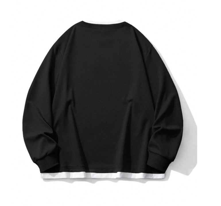 KADMAX大尺碼-大碼男拼接純色打底大學TEE〈KSMS2659〉