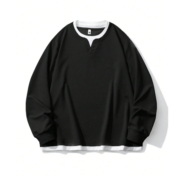 KADMAX大尺碼-大碼男拼接純色打底大學TEE〈KSMS2659〉