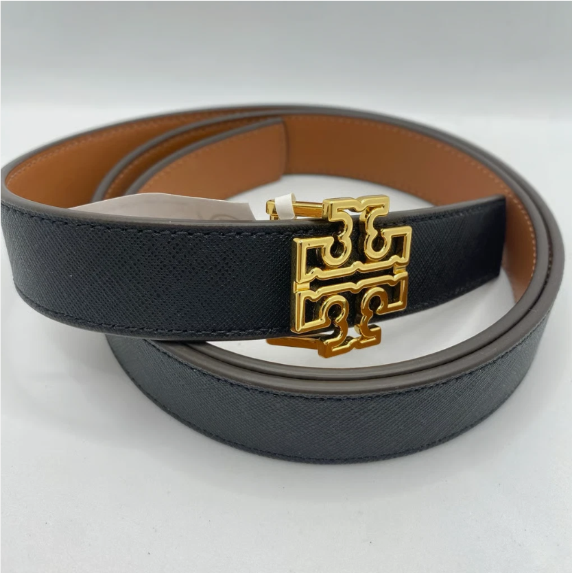 PS93 Tory Burch 141739 Reversible Britten Logo Belt 1 Inch 1022 001 Black / Classic Tan