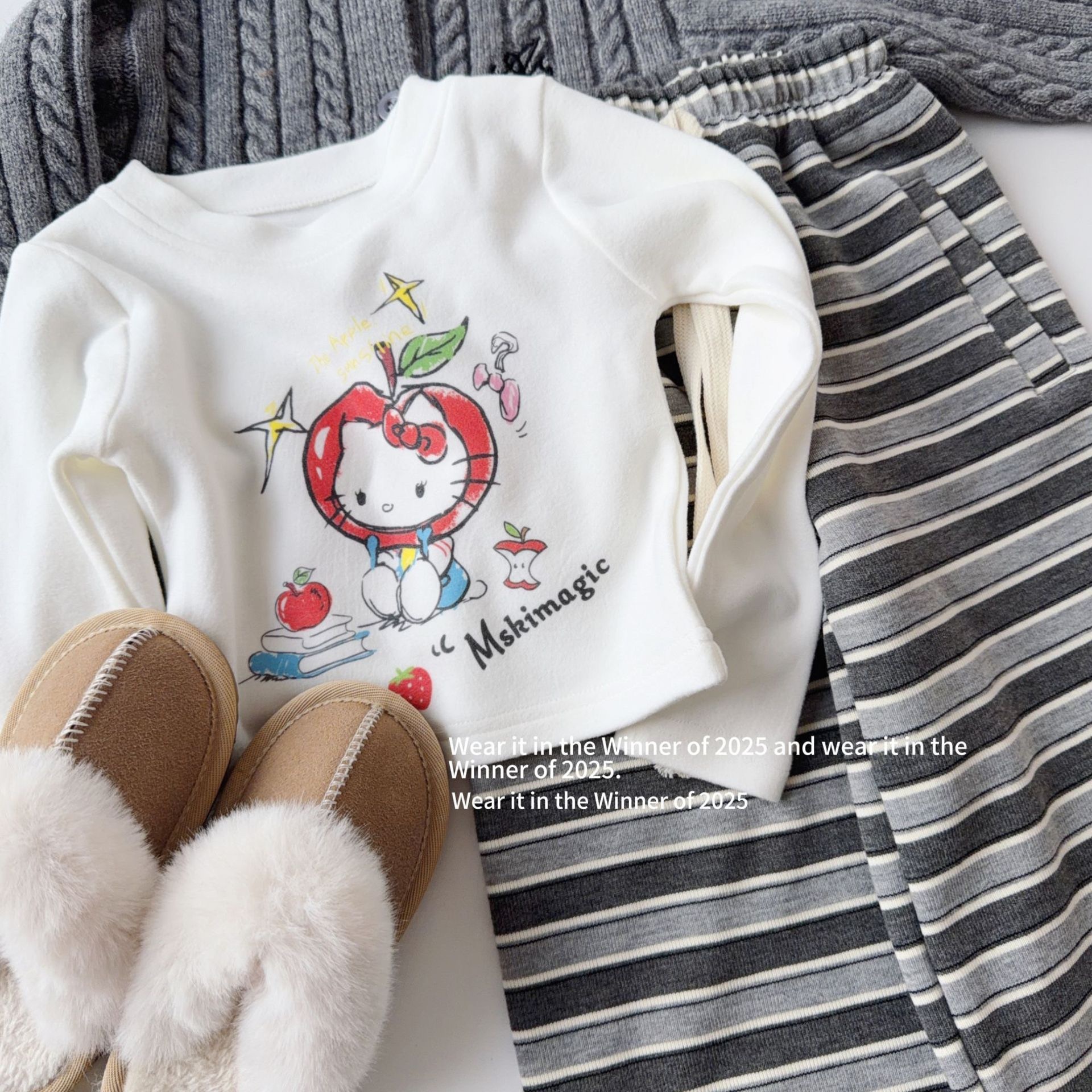 蘋果貓貓加厚上衣/灰色軟綿綿加厚褲