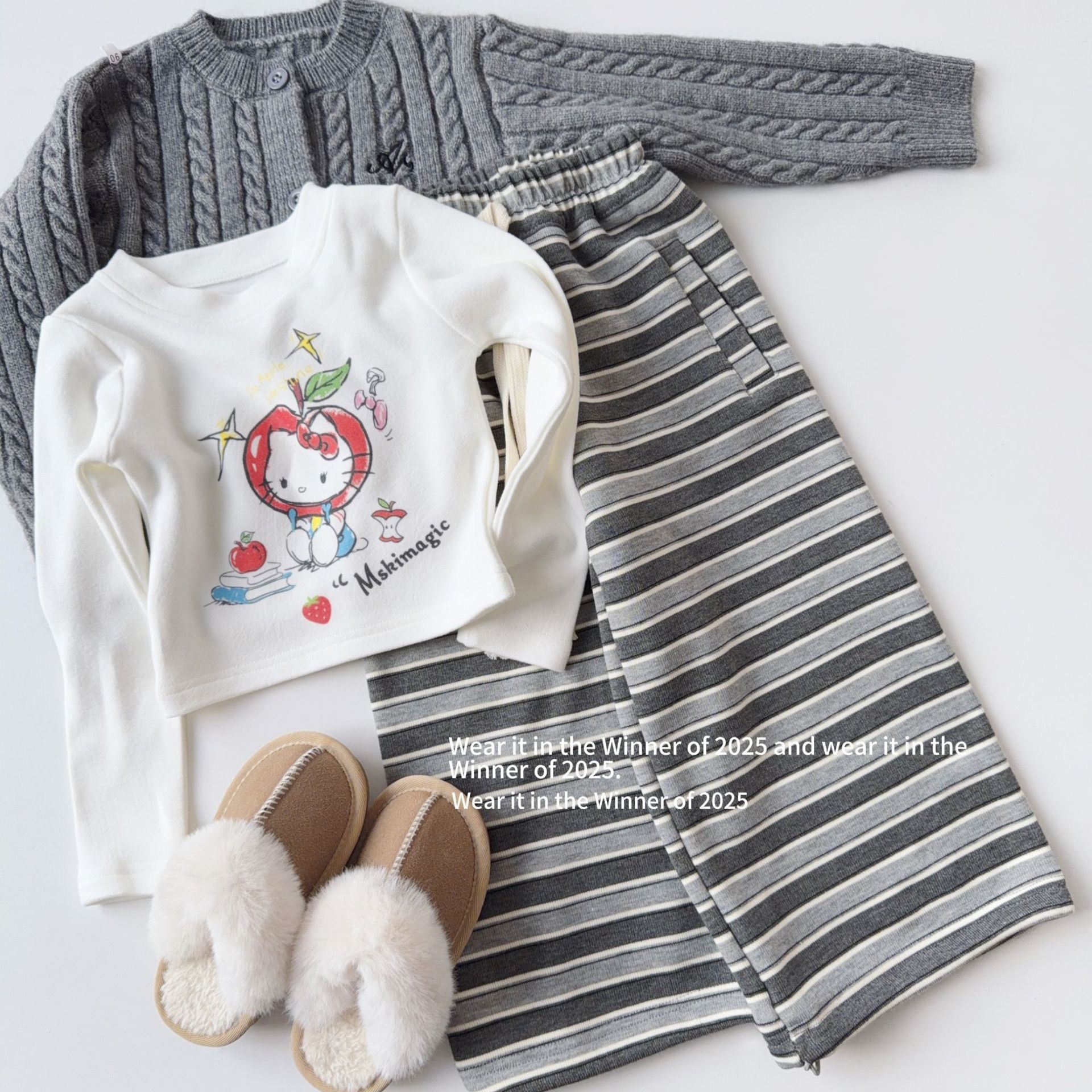 蘋果貓貓加厚上衣/灰色軟綿綿加厚褲