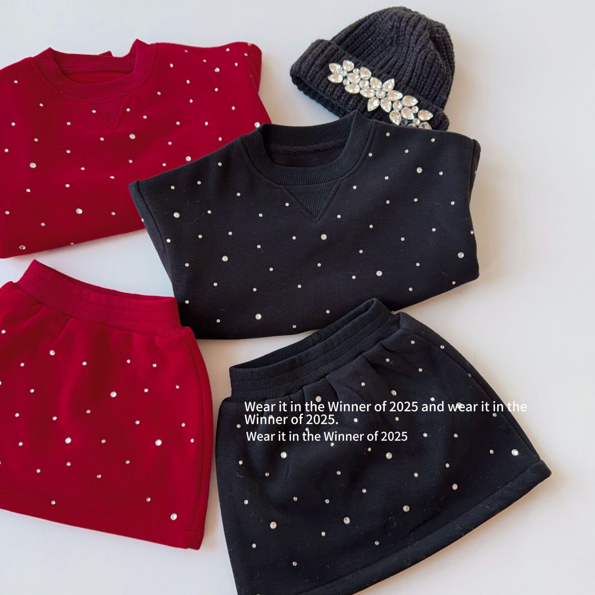 兩色閃亮的日子加絨裙子套裝