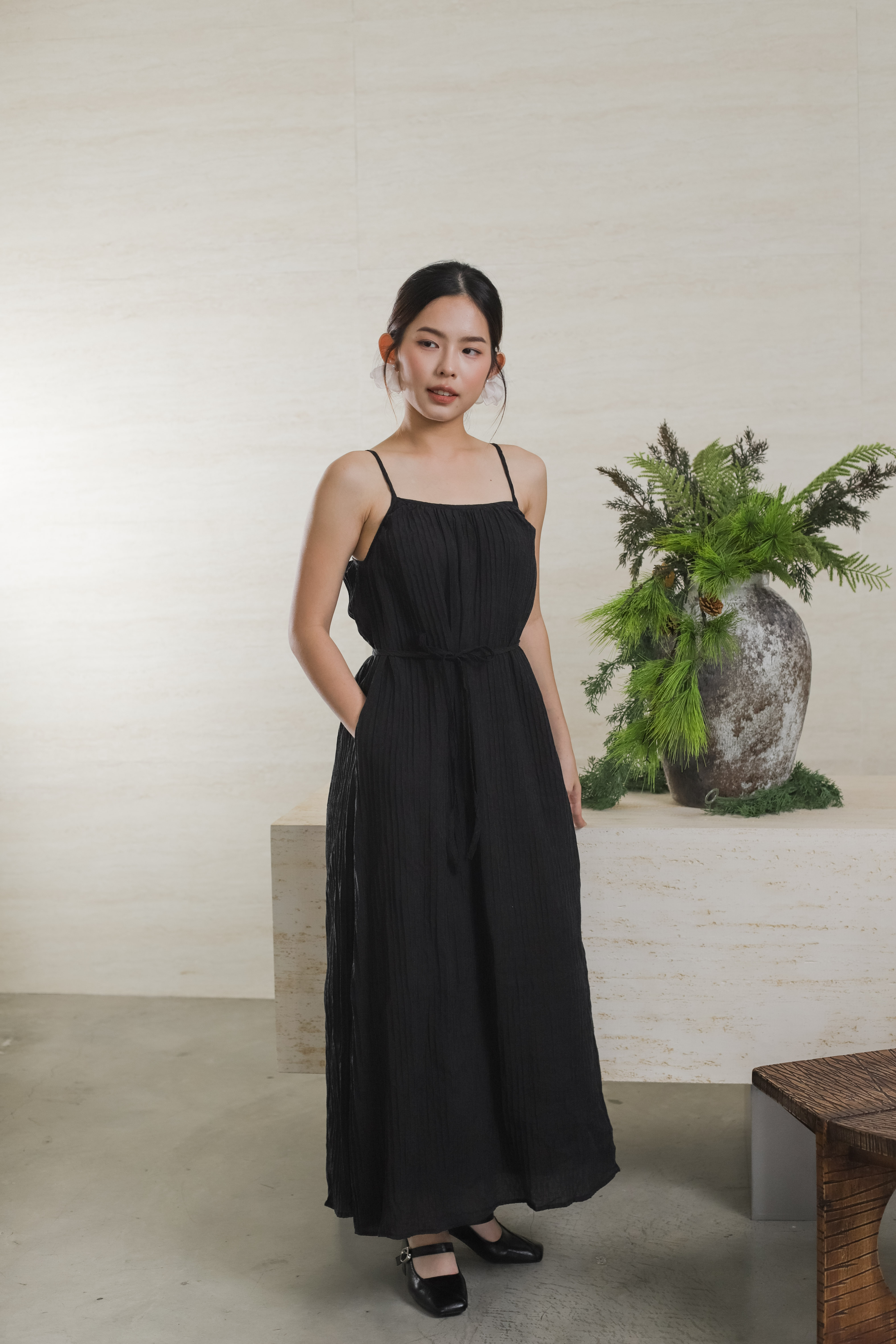 Midou Pleated Tent Dress Black- 2574DLBLK