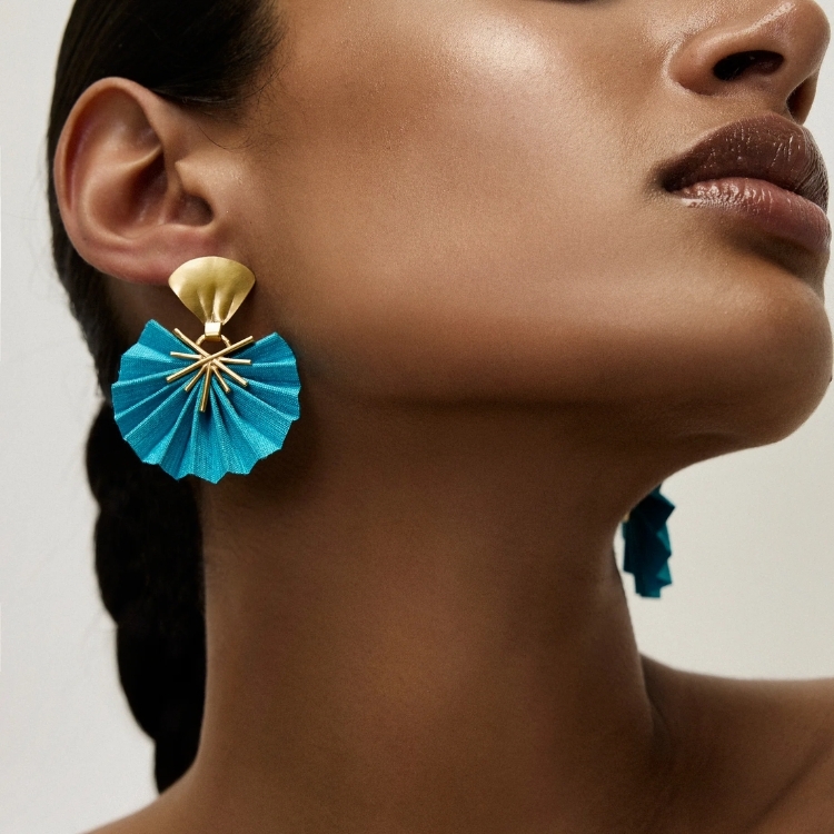 萬丈光芒真絲耳環-青綠色