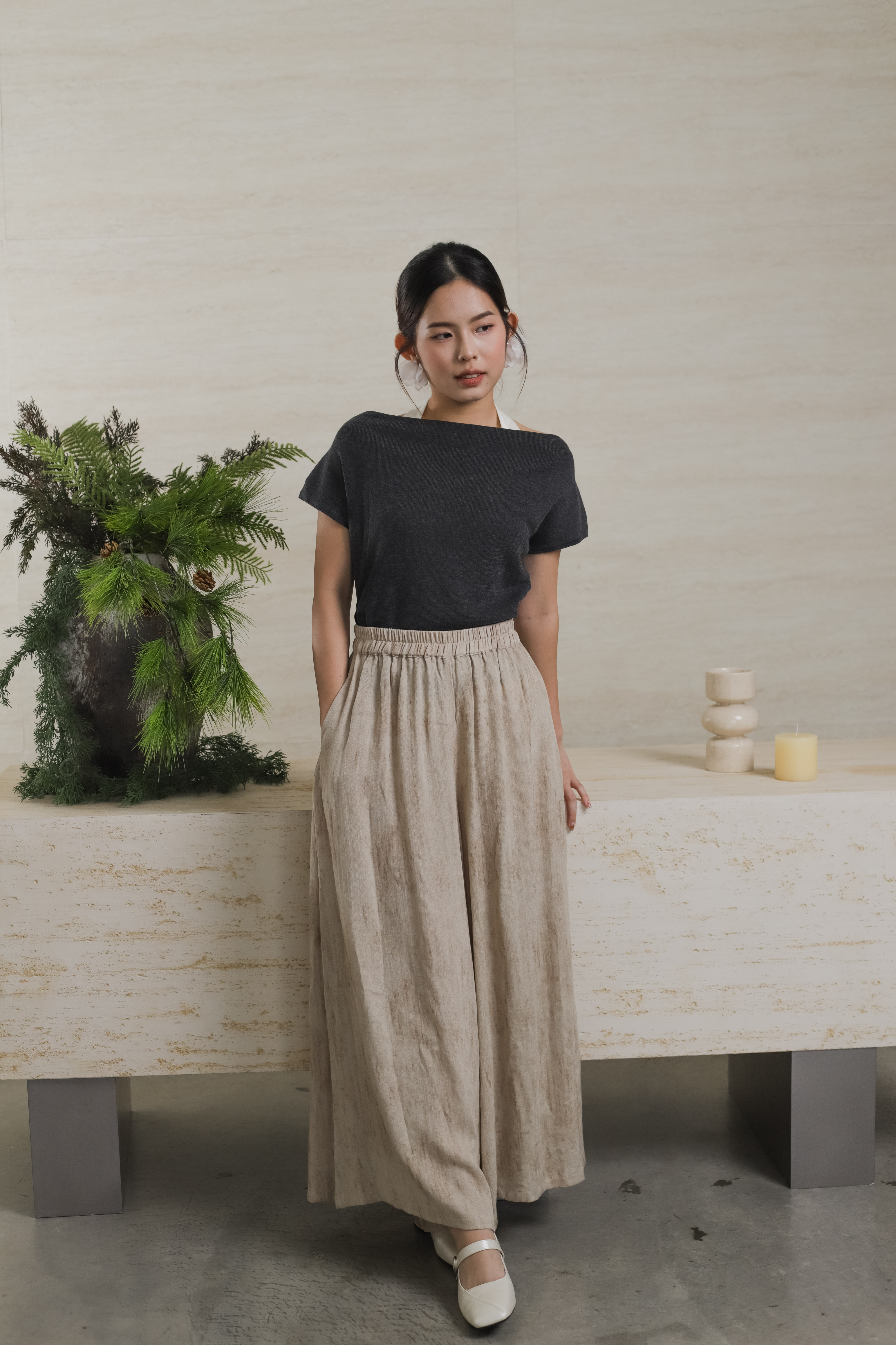 Mossy Wide Leg Pants Sand -2568PLSAN