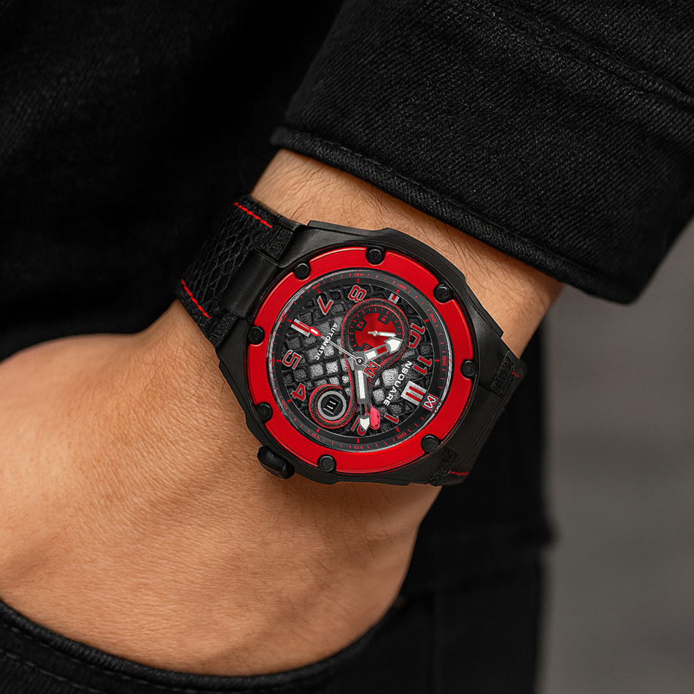 (預購)【NSQUARE】SNAKE 蛇系列 特別款 黑紅 立體 蛇紋 機械錶 G0473-N51.3