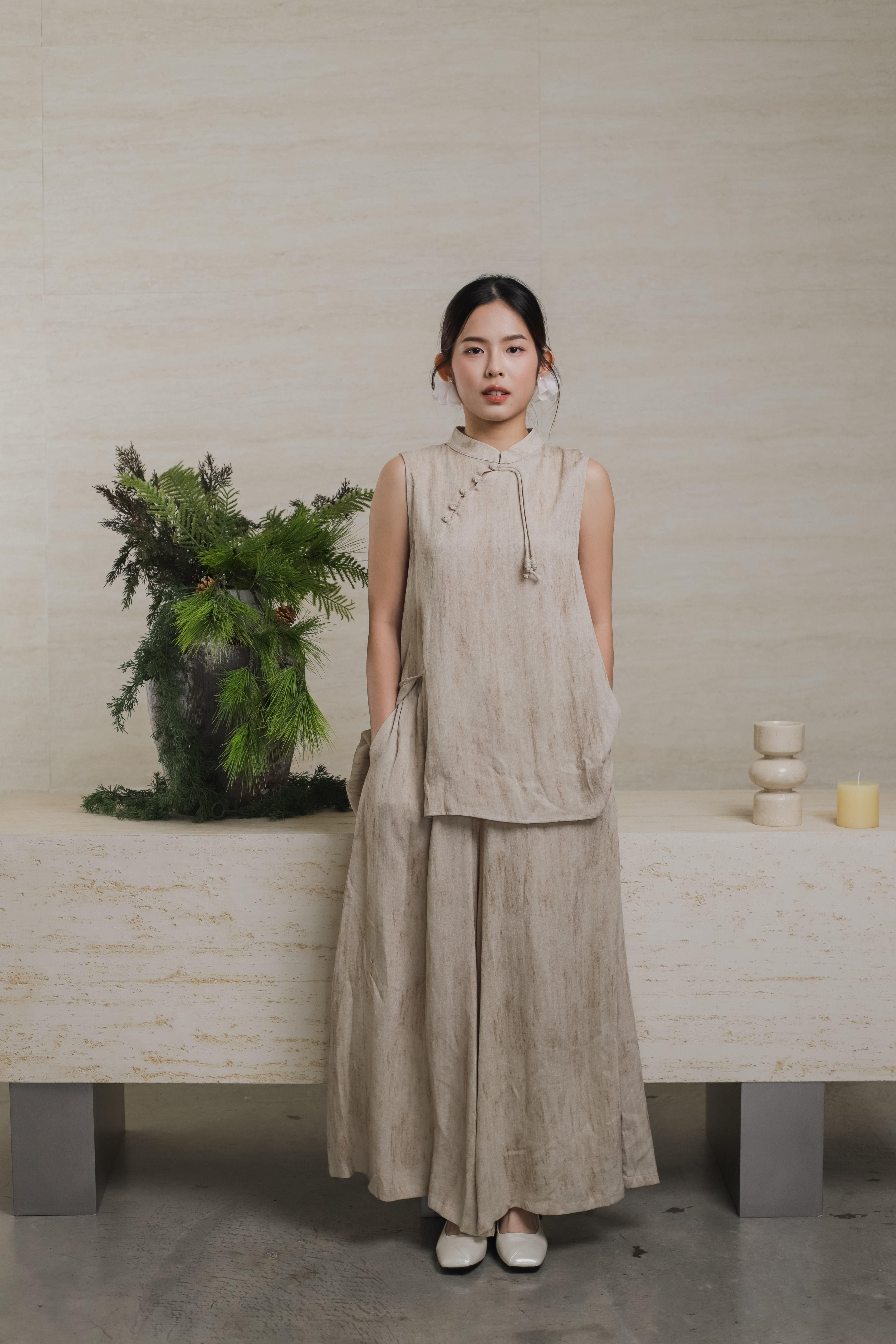 Mossy  Cheongsam Top Sand -2567BSSAN