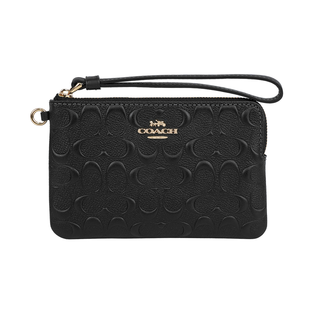 【COACH】金字浮雕CC Logo L 型拉鍊手拿包(黑色)
