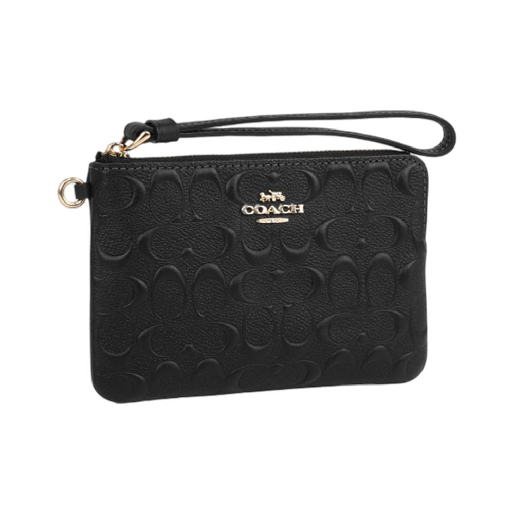 【COACH】金字浮雕CC Logo L 型拉鍊手拿包(黑色)