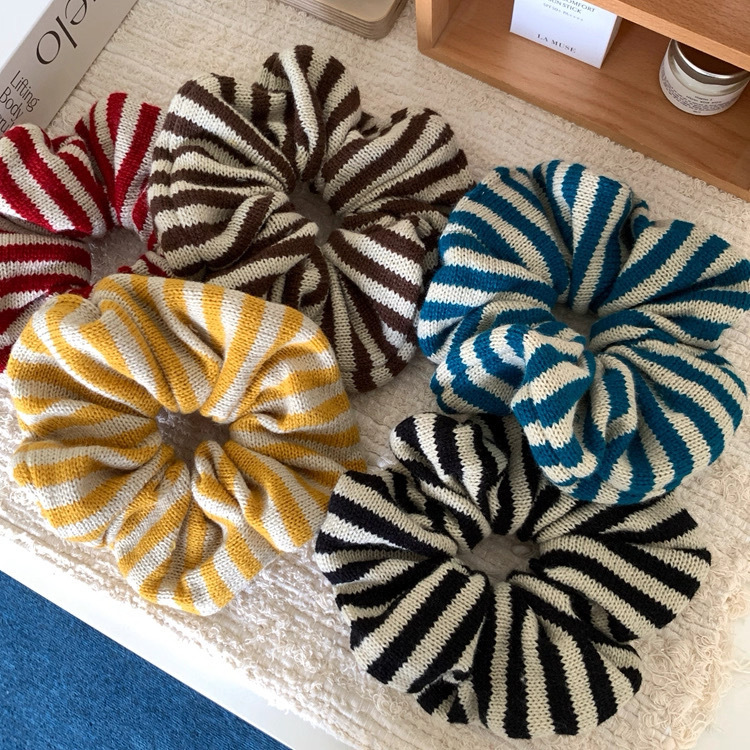 《6409》超大針織條紋大腸髮圈