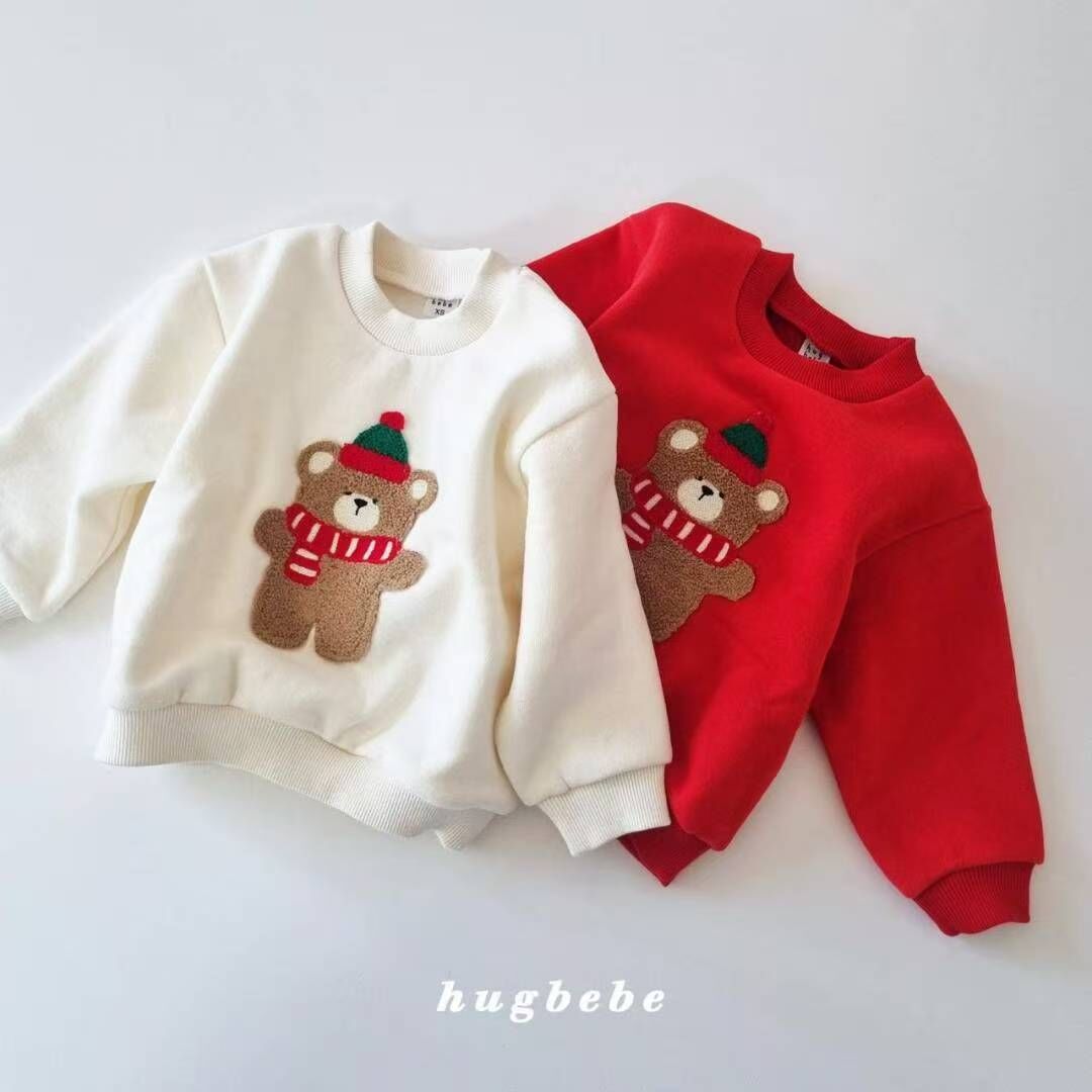 BYB11T261WE HUG BEBE-韓國白色熊熊聖誕衛衣