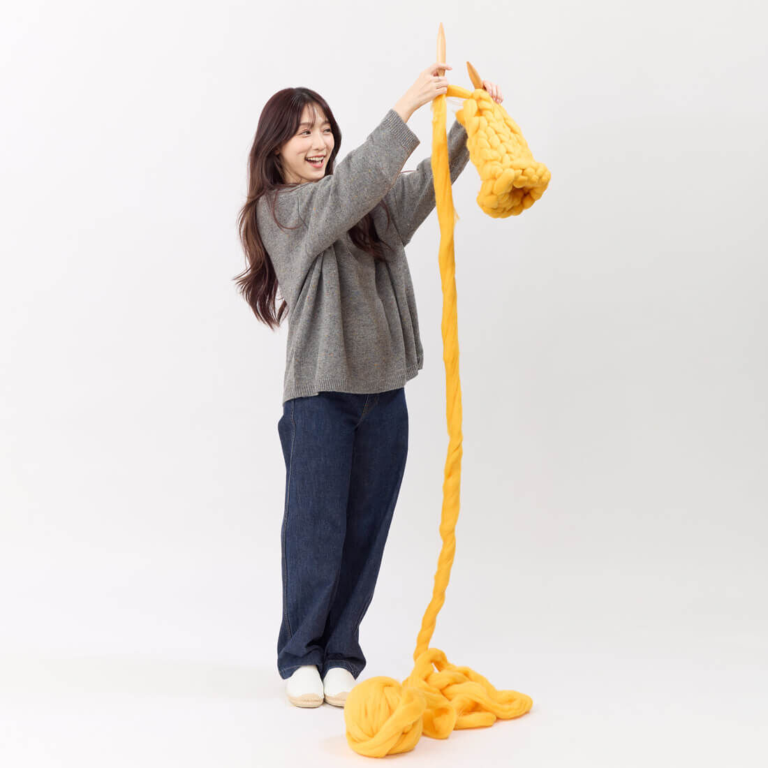 Melissa彩點圓領寬版針織毛衣/灰