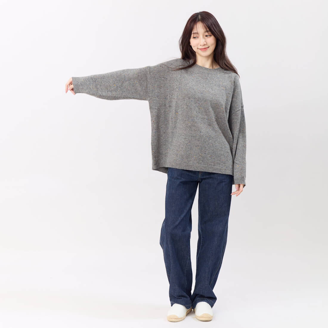 Melissa彩點圓領寬版針織毛衣/灰