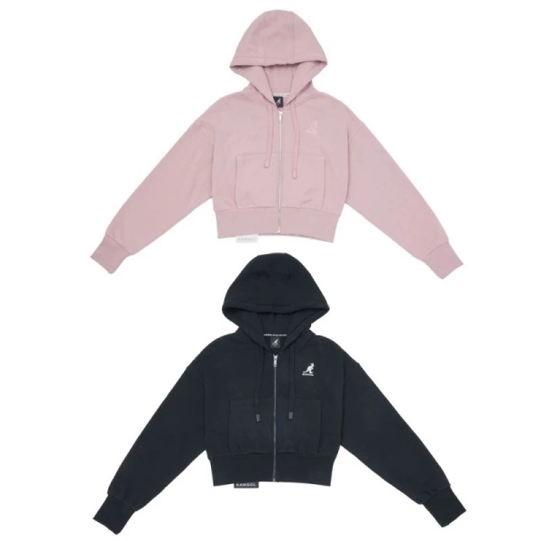 KANGOL 外套 黑 粉 落肩 短版 連帽外套 女 6452140220 6452140241