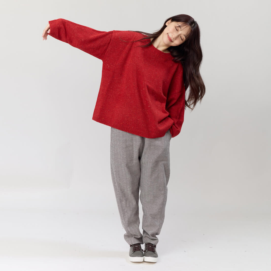 Melissa彩點圓領寬版針織毛衣/蘋果紅