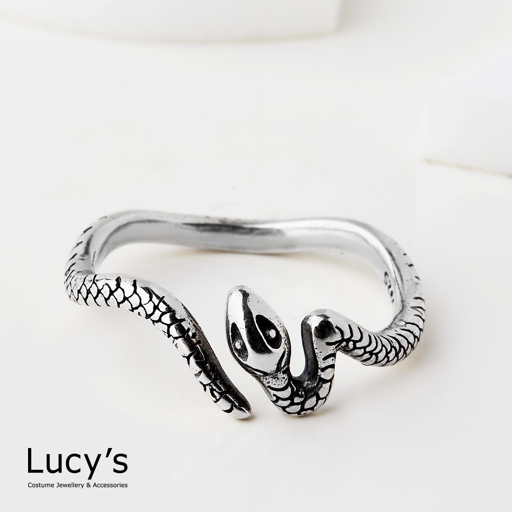 925純銀 蛇行纏繞 硫化開口戒 (123561)